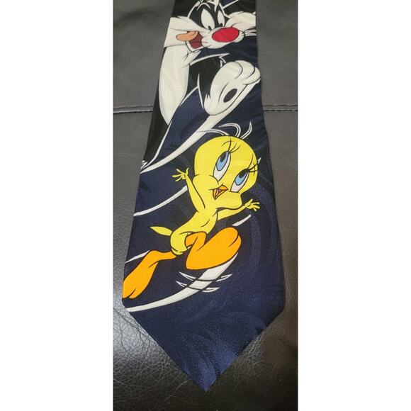 Vintage LOONEY TUNES MANIA 1995 Necktie Tie Sylvester & Tweety 58” 100% Silk - Picture 2 of 8